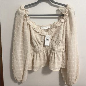 ASTR the Label cream, subtle glitter striped blouse, Size S